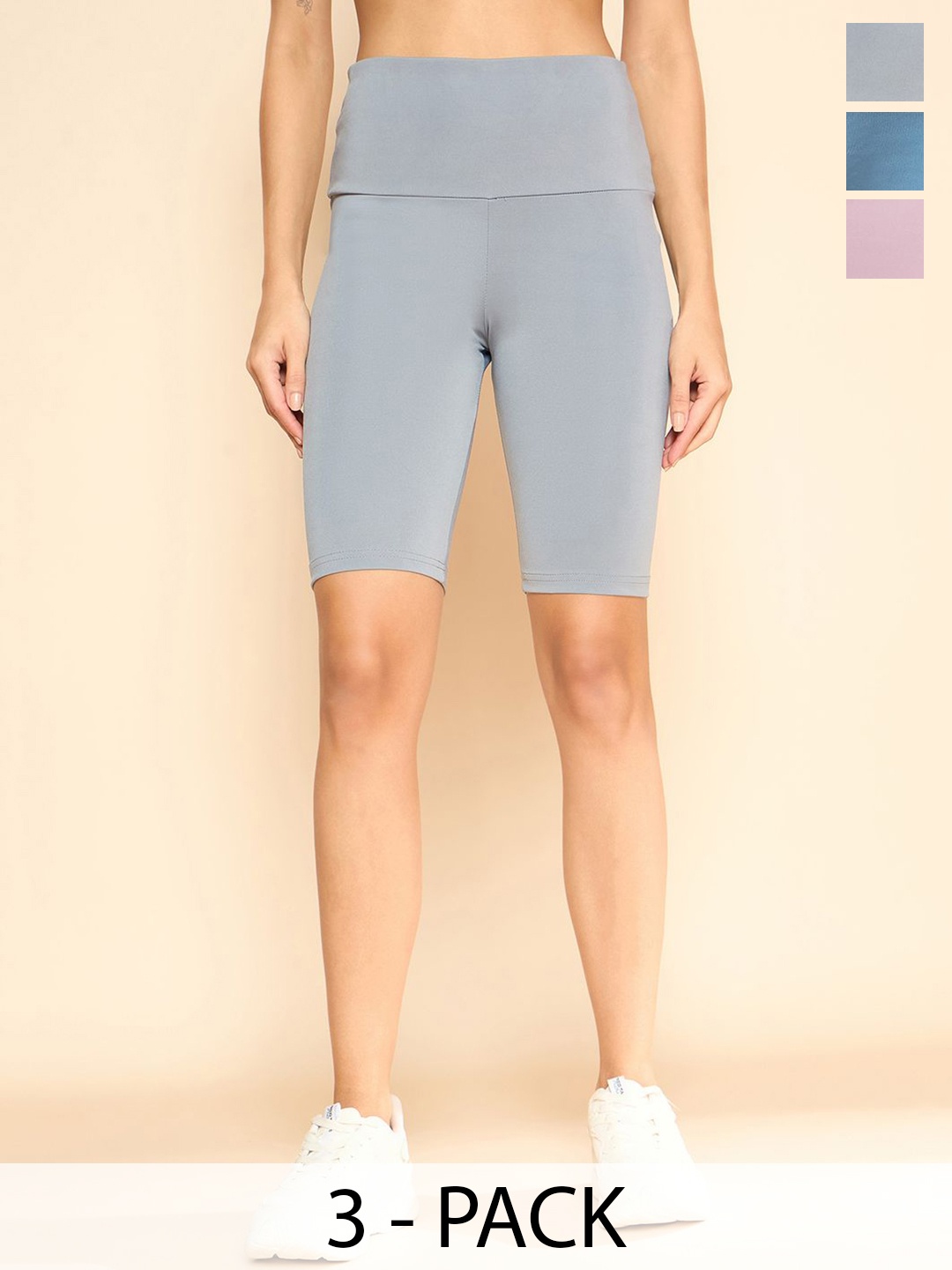 

COLOR CAPITAL Pack Of 3 Women Antimicrobial Above Knee Gym Tights, Grey