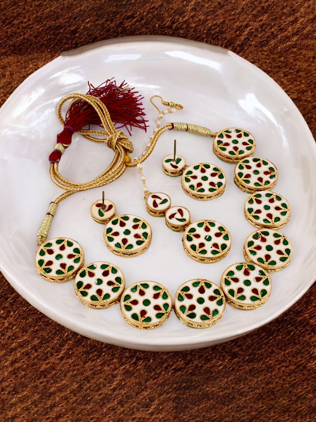 

LUCKY JEWELLERY 18kT Gold Plated Kundan Studded Meenakari Jewellery Set
