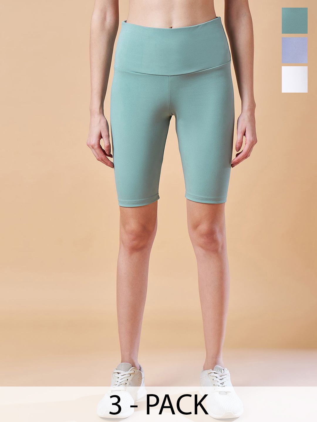 

COLOR CAPITAL Pack Of 3 High Rise Above Knee Gym Tights, Sea green