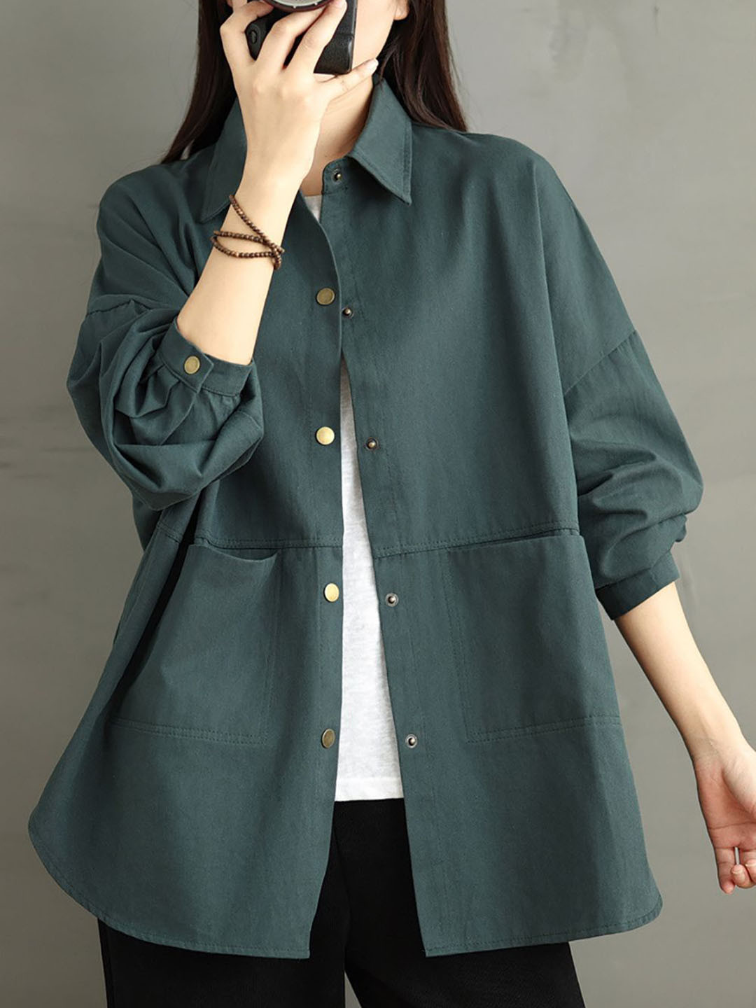 

StyleCast x Revolte Women Spread Collar Oversized Shacket Casual Shirt, Olive