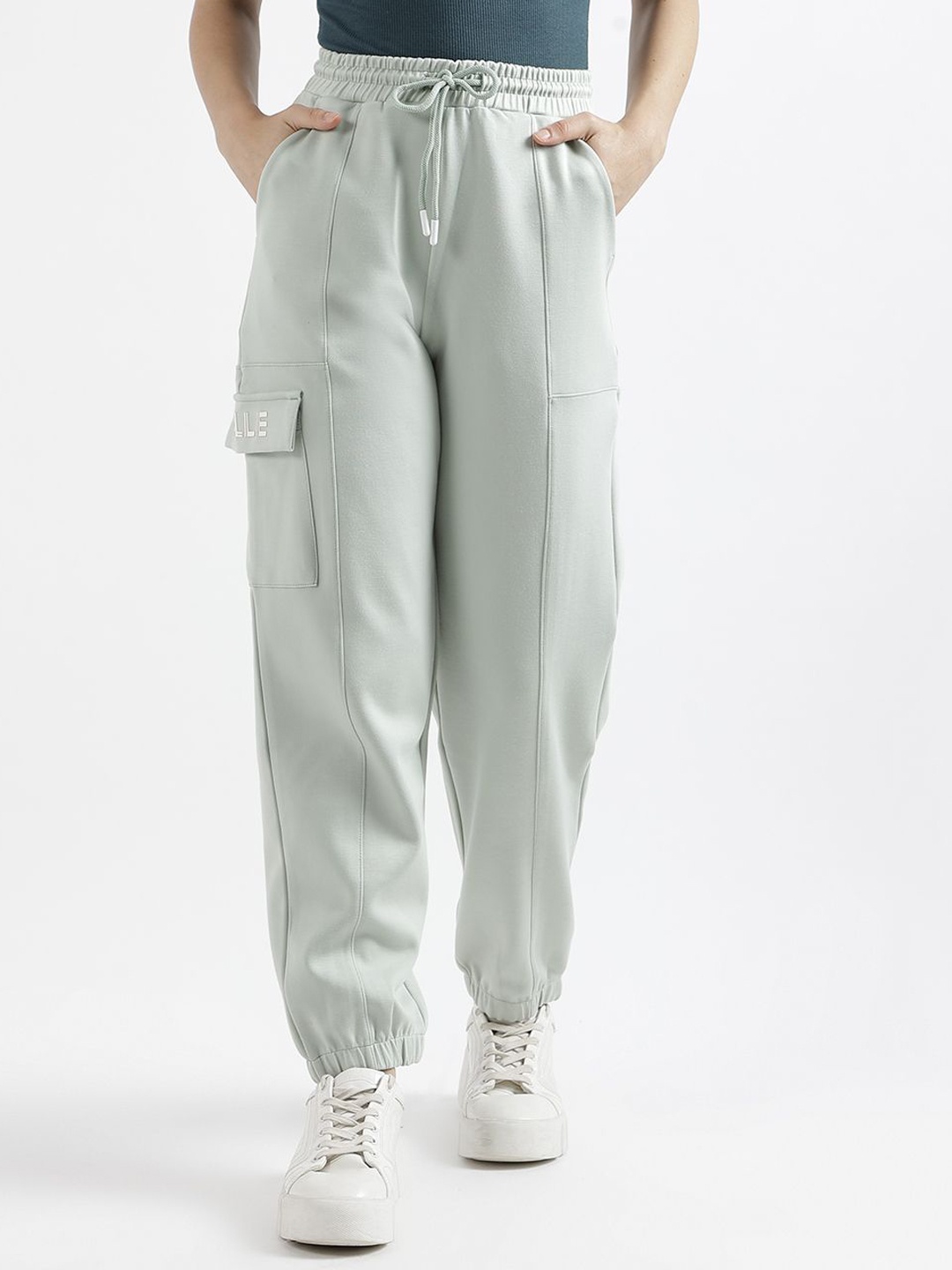

ELLE Women Relaxed Fit Solid Mid Rise Joggers, Green