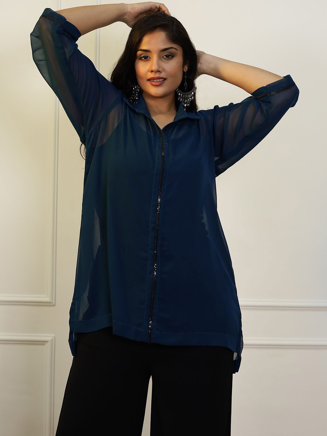 

LetsDressUp Women Shirt Style Longline Party Top, Teal