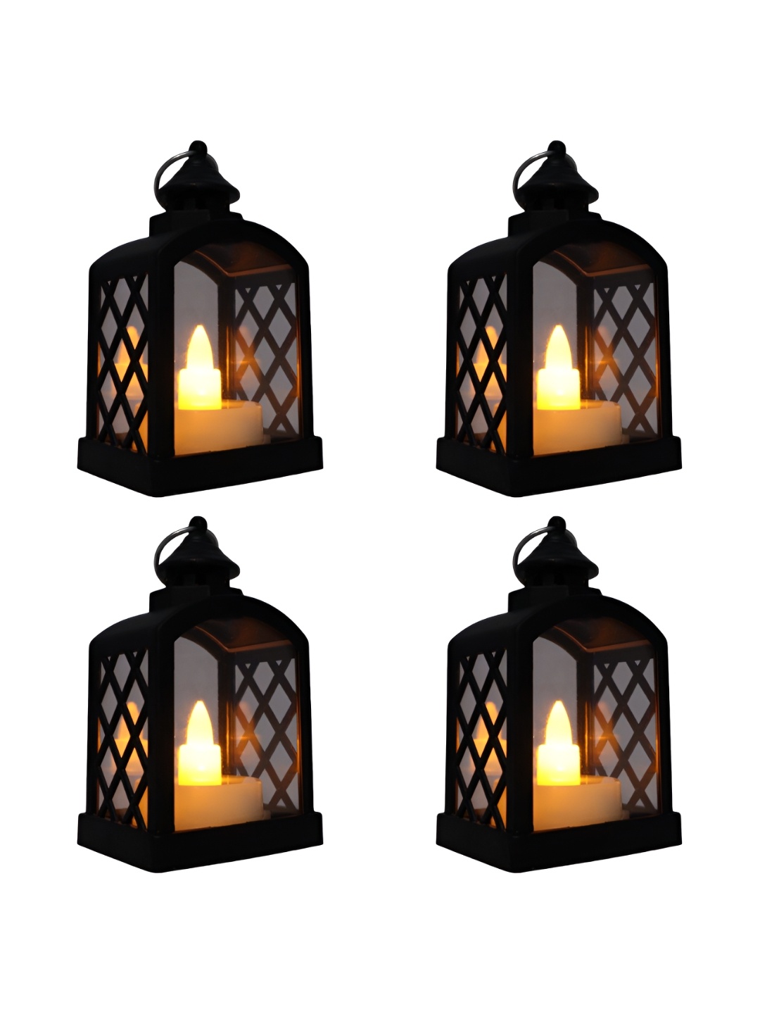 

Extreme Karigari Black 4 Pieces Metal Decorative Lanterns Candle Holder