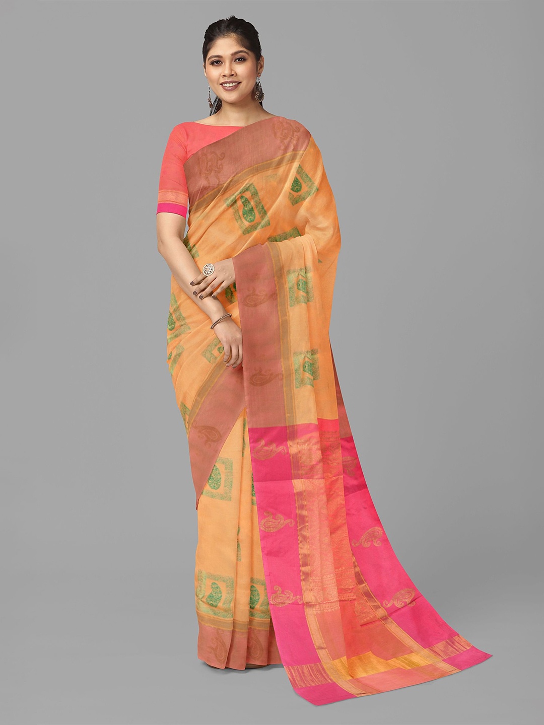 

The Chennai Silks Paisley Kovai Saree, Orange