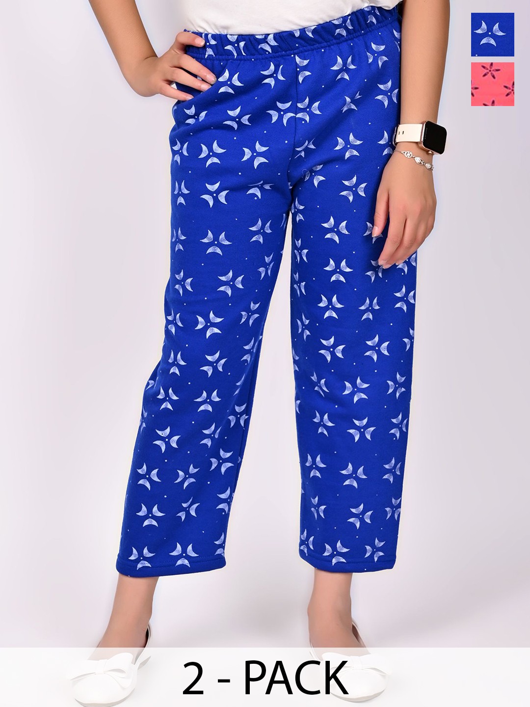 

BAESD Girls Pack Of 2 Floral Printed Regular Trousers, Blue