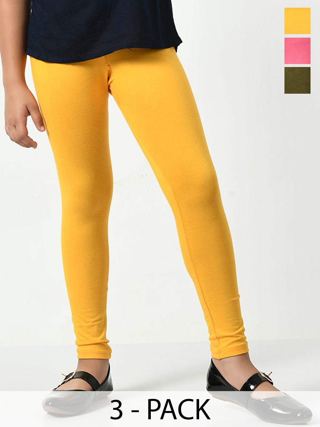 

KAYU Girls Pack Of 3 Ankle-Length Leggings, Yellow