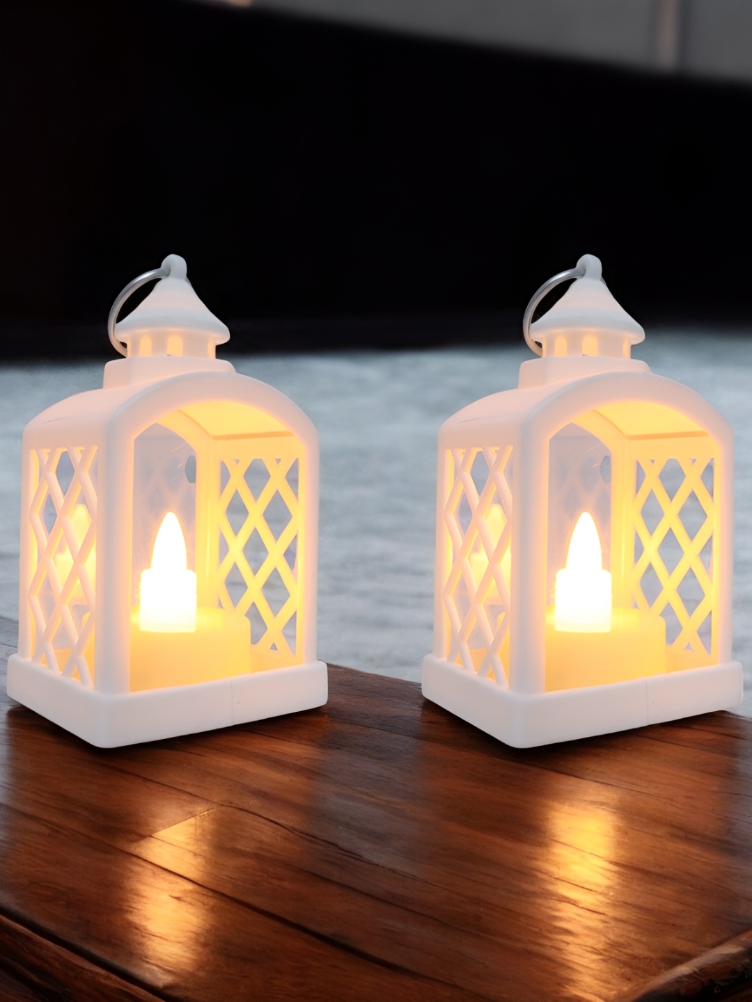 

Extreme Karigari White 2 Pieces Decorative Lanterns Candle Holder