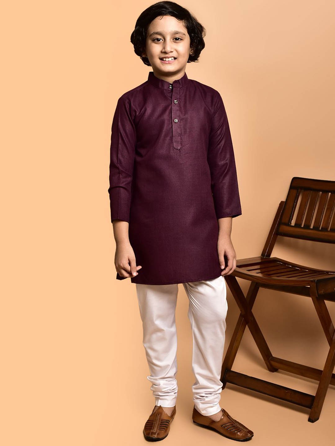 

PRINTCULTR Boys Band Collar Cotton Straight Kurta, Purple