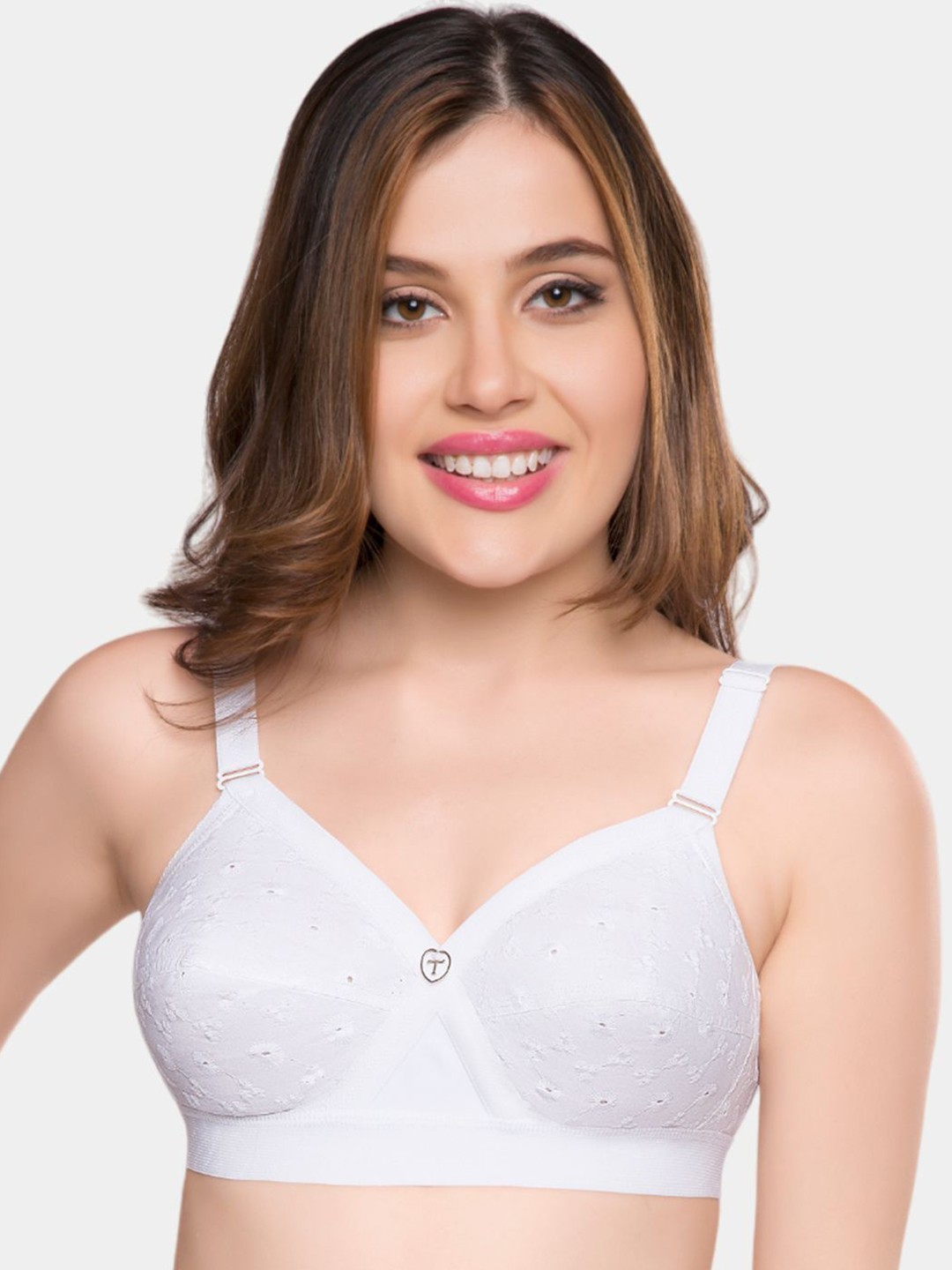 

Trylo Krutika Chikan Pure Cotton Non-Padded Non-Wired Full Coverage Bra, White