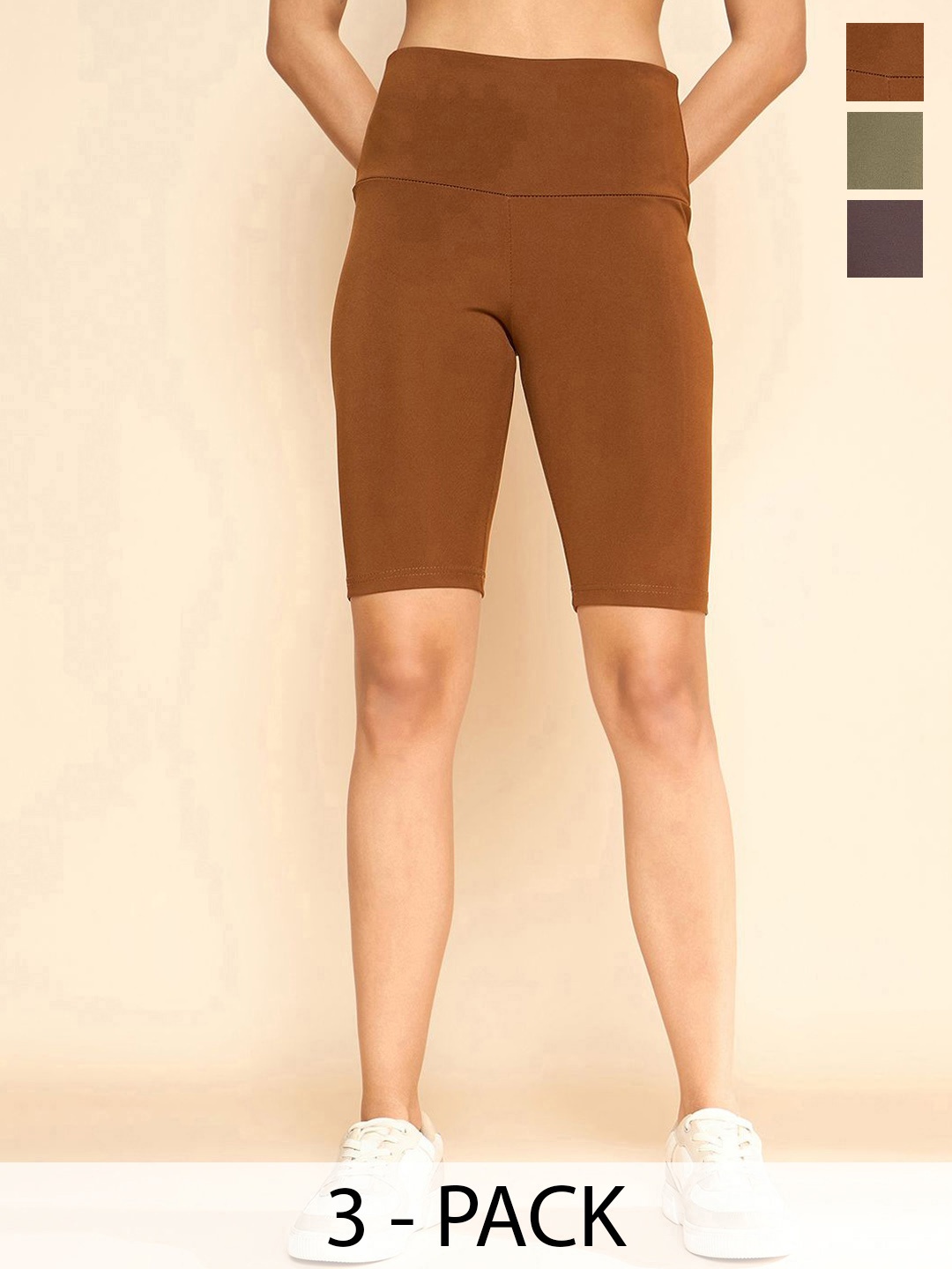 

COLOR CAPITAL Pack Of 3 Solid High-Rise Gym Tights, Brown