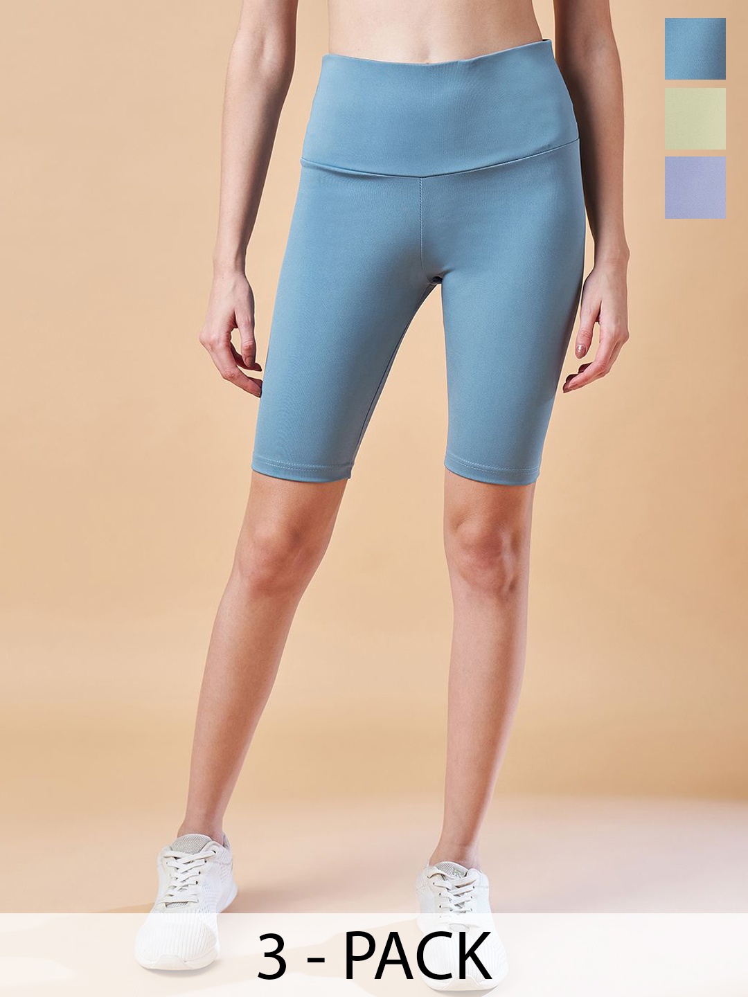 

COLOR CAPITAL Pack Of 3 Solid Above Knee Gym Tights, Blue