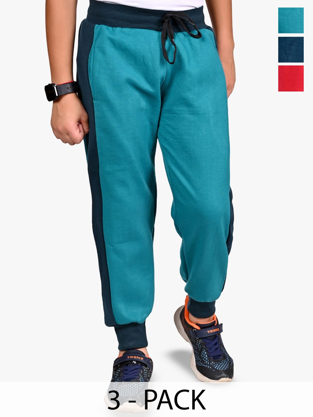 

BAESD Boys Pack Of 3 colourblocked Joggers Regular Fit Track Pants, Red