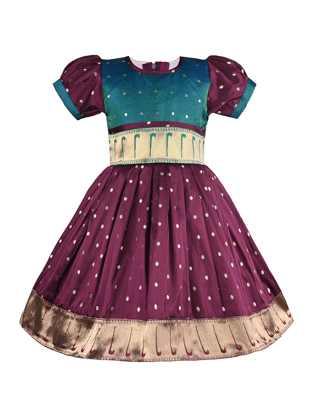 

Wish Karo Girls Embellished Puff Sleeve Satin Fit & Flare Dress, Teal