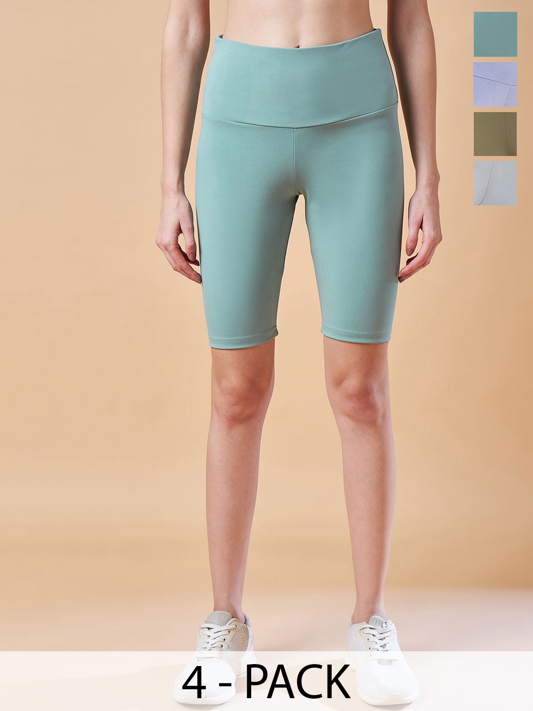 

COLOR CAPITAL Women Pack Of 4 High Rise Gym Tights, Turquoise blue
