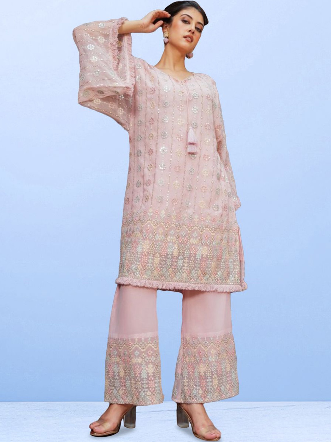 

CUSTARD Floral Embroidered Tunic With Trousers, Pink