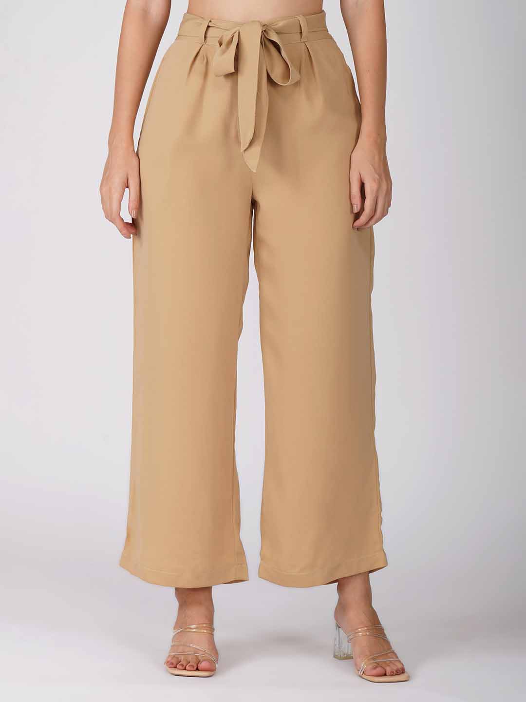 

Street22 Women Relaxed Straight Leg Flared Parallel Trousers, Khaki