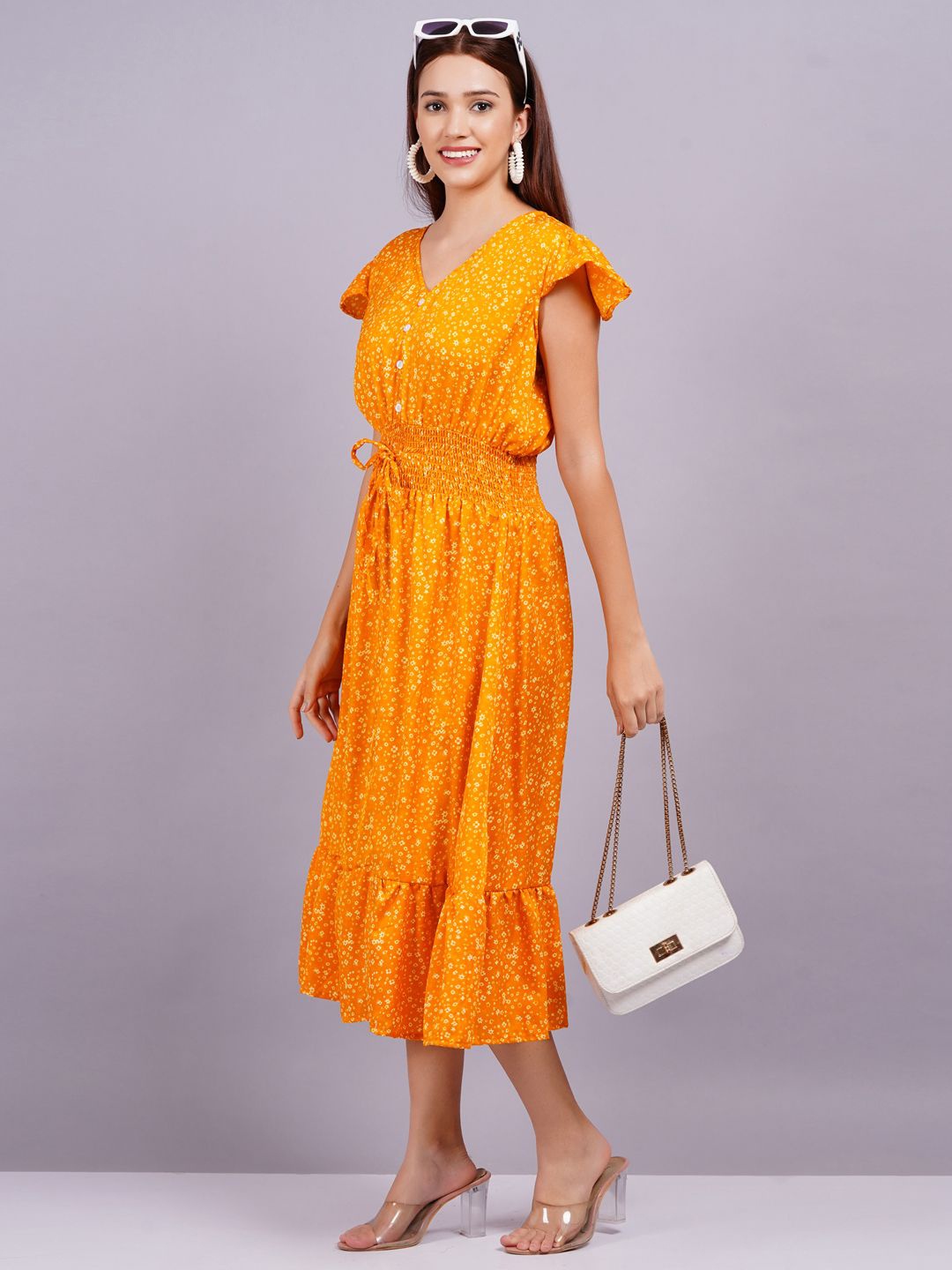 

KALINI Floral Printed Fit & Flare Midi Dress, Yellow