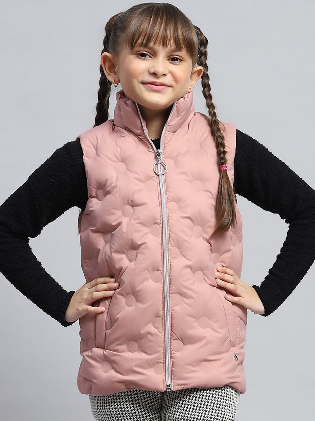 

Monte Carlo Girls Mock Collar Solid Casual Padded Jacket, Peach