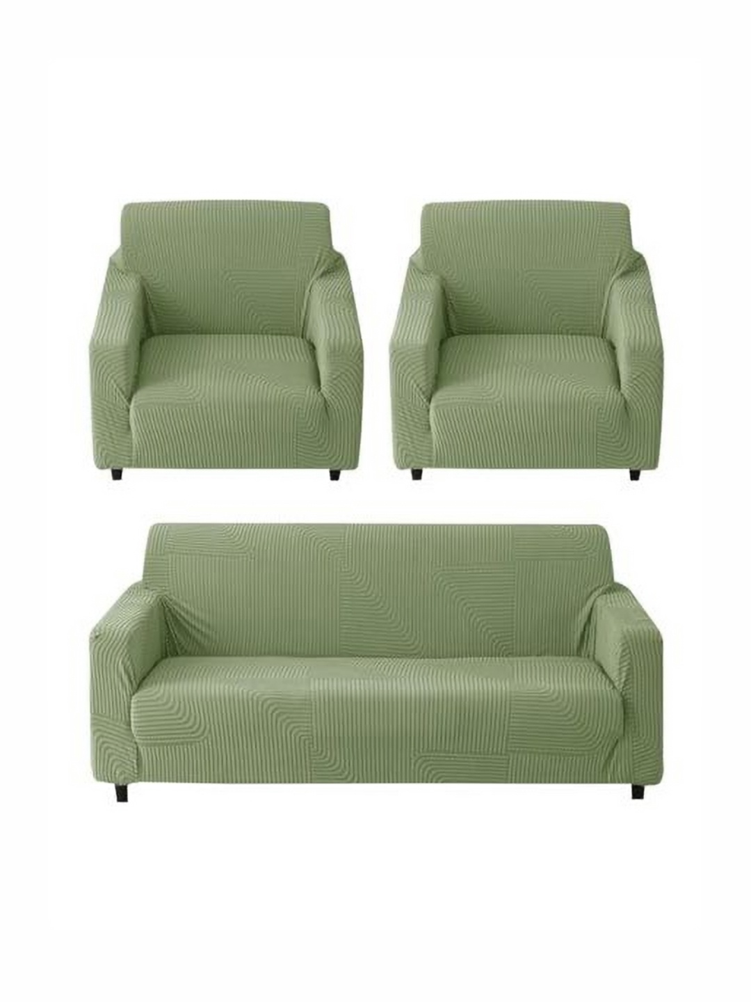 

HOUSE OF QUIRK Green 3 Piece Self Design Jacquard Sofa Covers