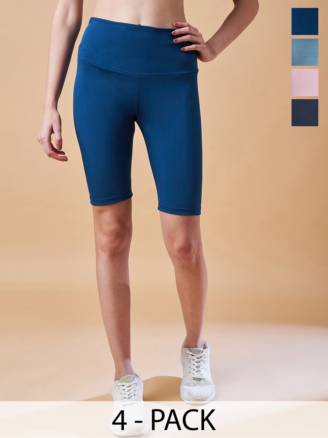 

COLOR CAPITAL Women Pack Of 4 High Rise Above Knee Gym Tights, Blue