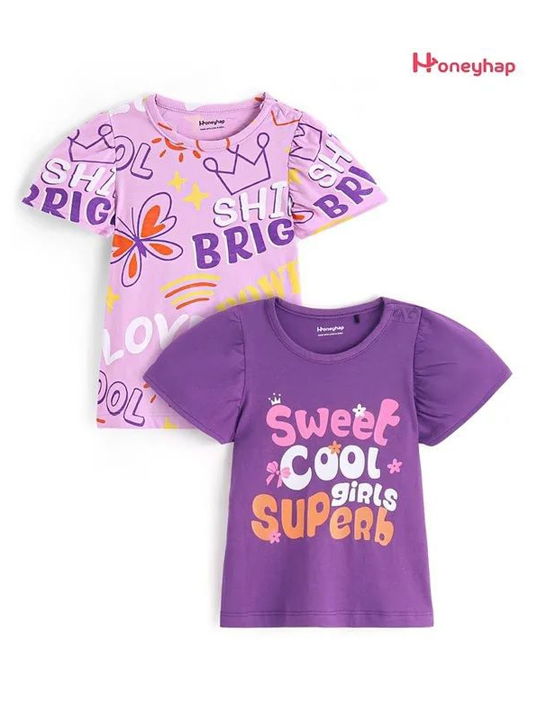 

Honeyhap Girls 2 Striped Hooded Applique T-shirt, Purple