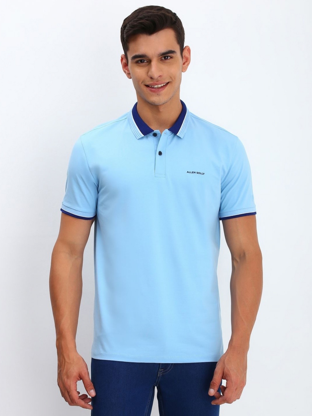 

Allen Solly Men Solid Polo Collar Cotton T-shirt, Blue