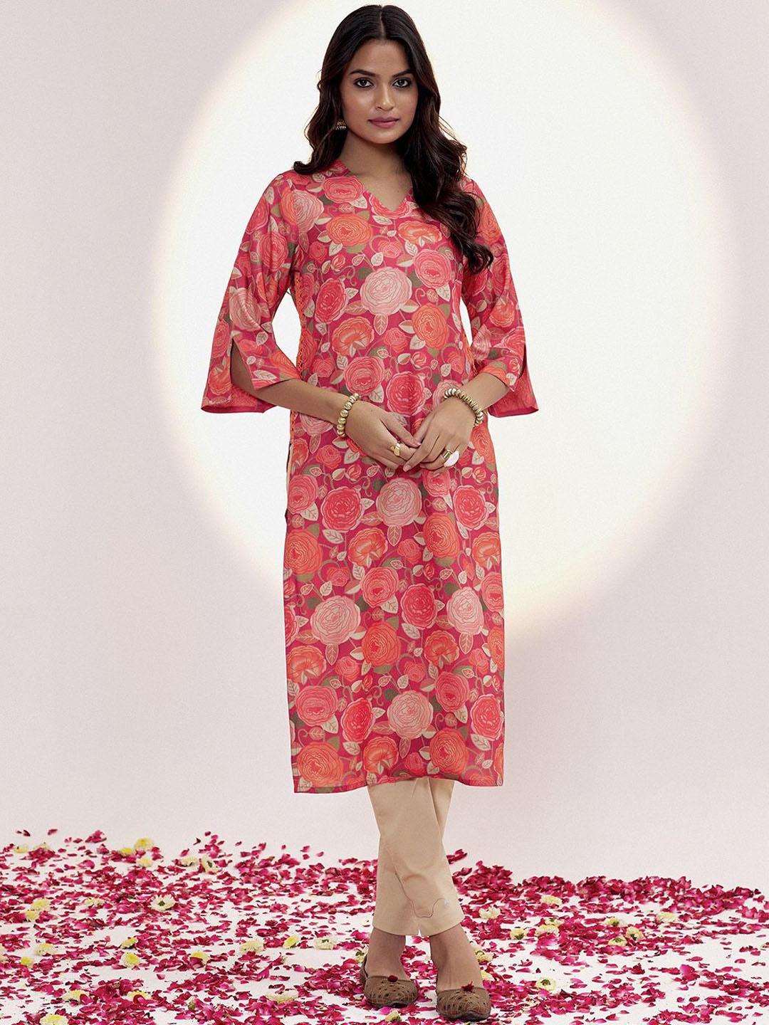 

Jaipur Kurti Floral Printed Straight Kurta, Rust