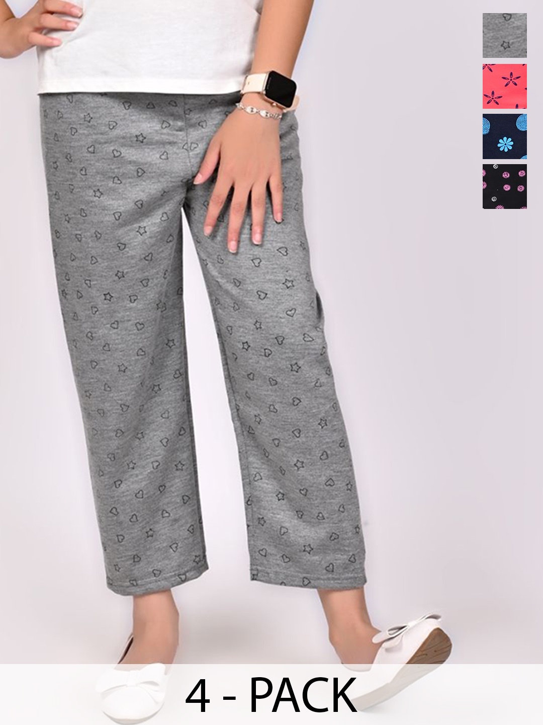 

BAESD Girls Pack Of 4 Floral Printed Trousers, Grey