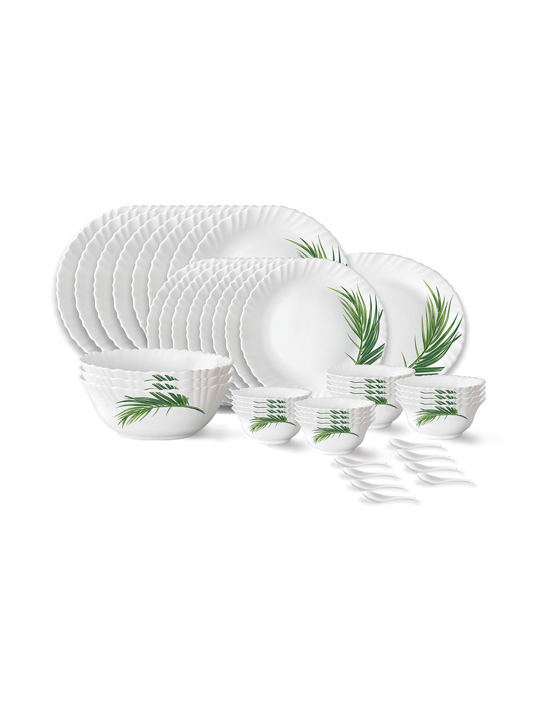 

Larah by BOROSIL 44 Pcs White Printed Opalware Dinner Set
