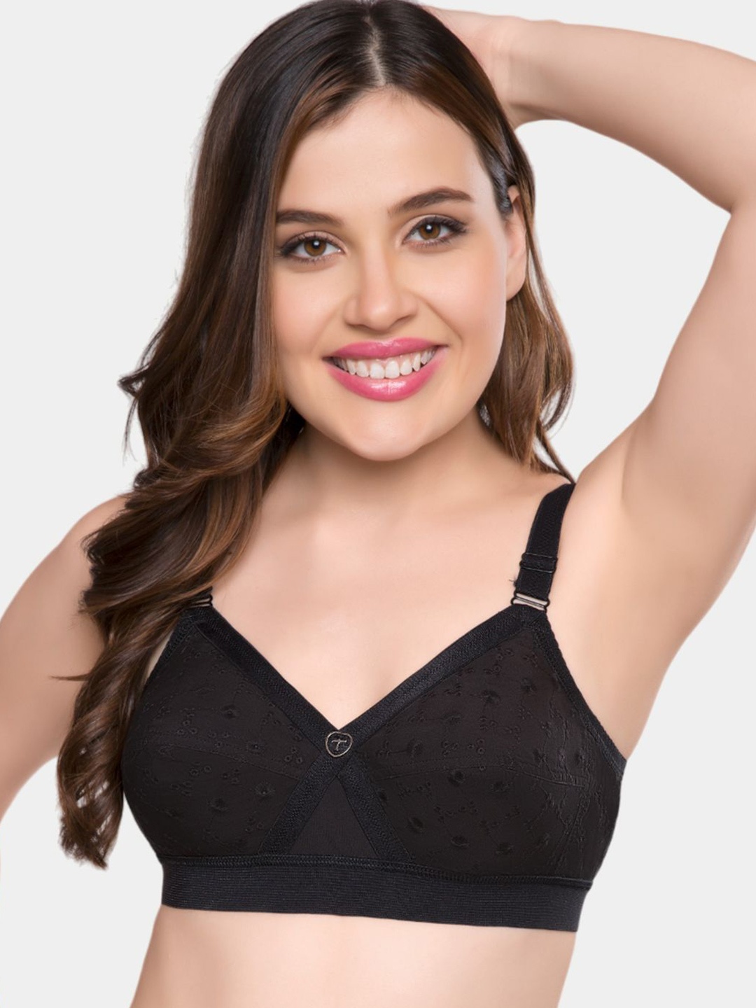 

Trylo Krutika Chikan Pure Cotton Non-Padded Non-Wired Full Coverage Bra, Black
