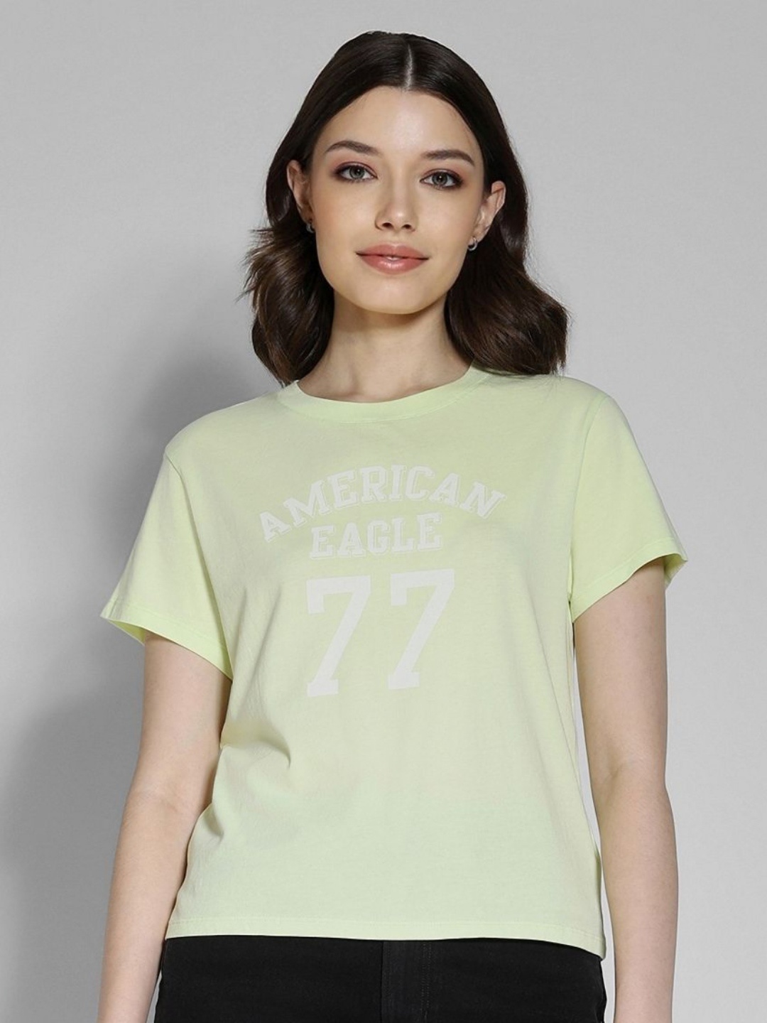 

AMERICAN EAGLE OUTFITTERS Women Typography Printed Round Neck Cotton T-shirt, Green