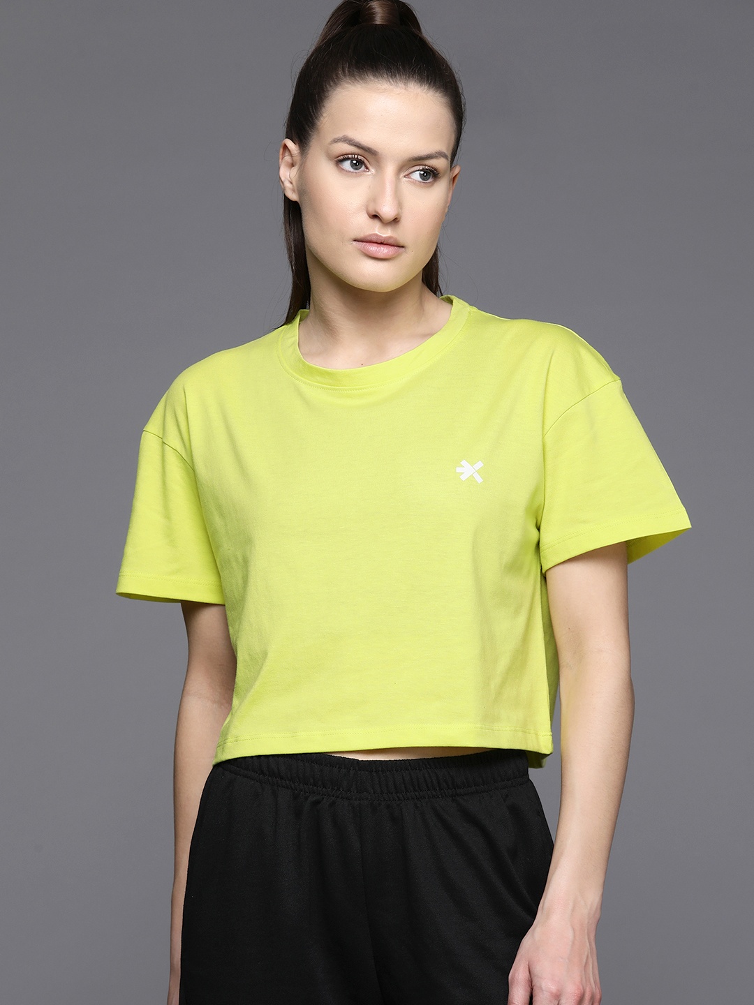 

HRX by Hrithik Roshan Women Printed Crop T-shirt, Lime green