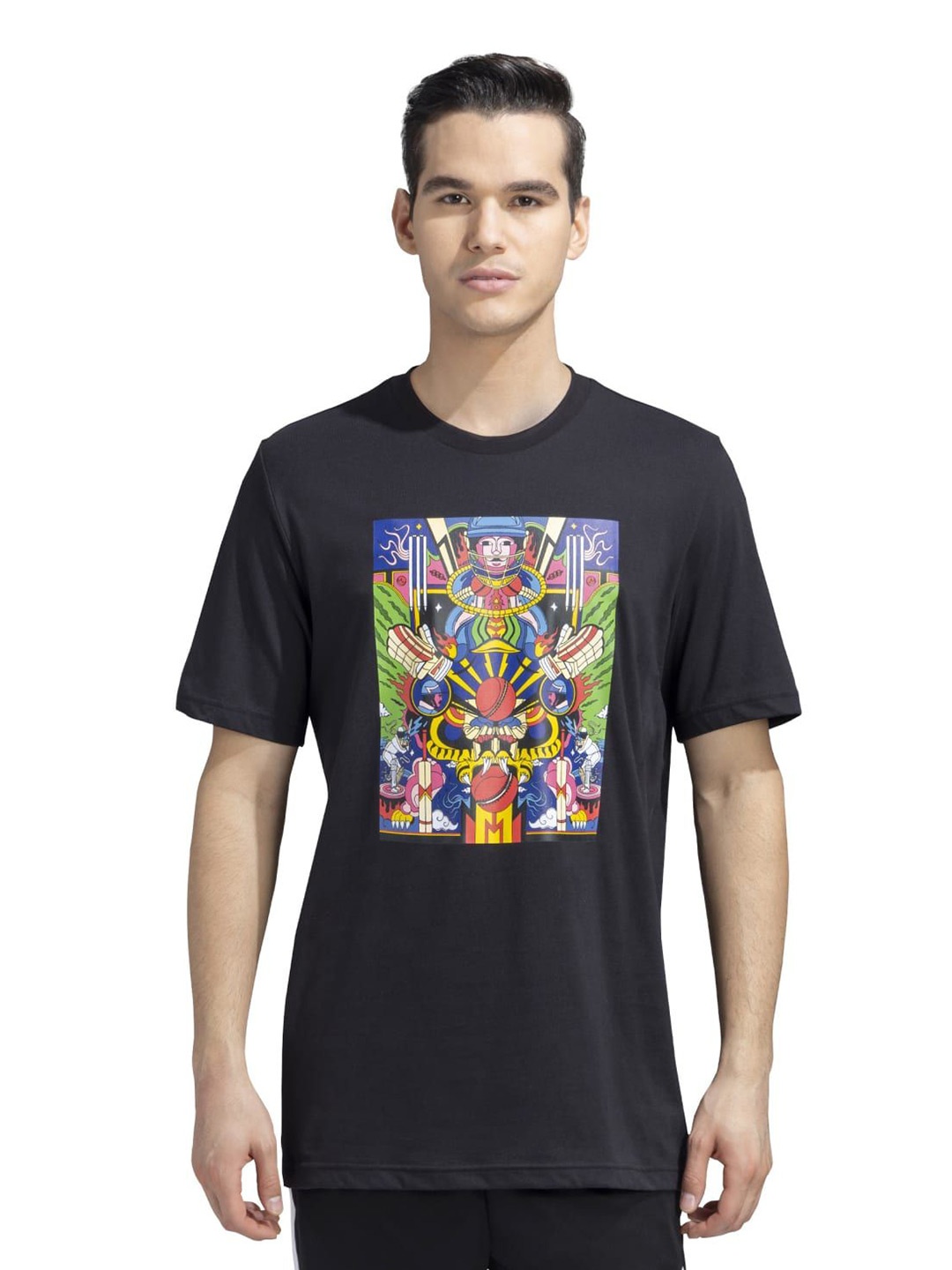 

ADIDAS Men Graphic Printed Round Neck Cotton T-shirt, Black