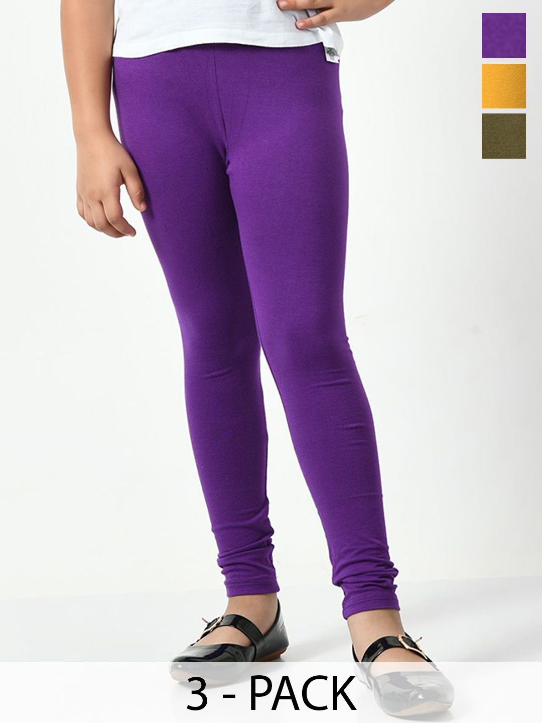 

KAYU Girls Pack Of 3 Churidar Length Leggings, Purple