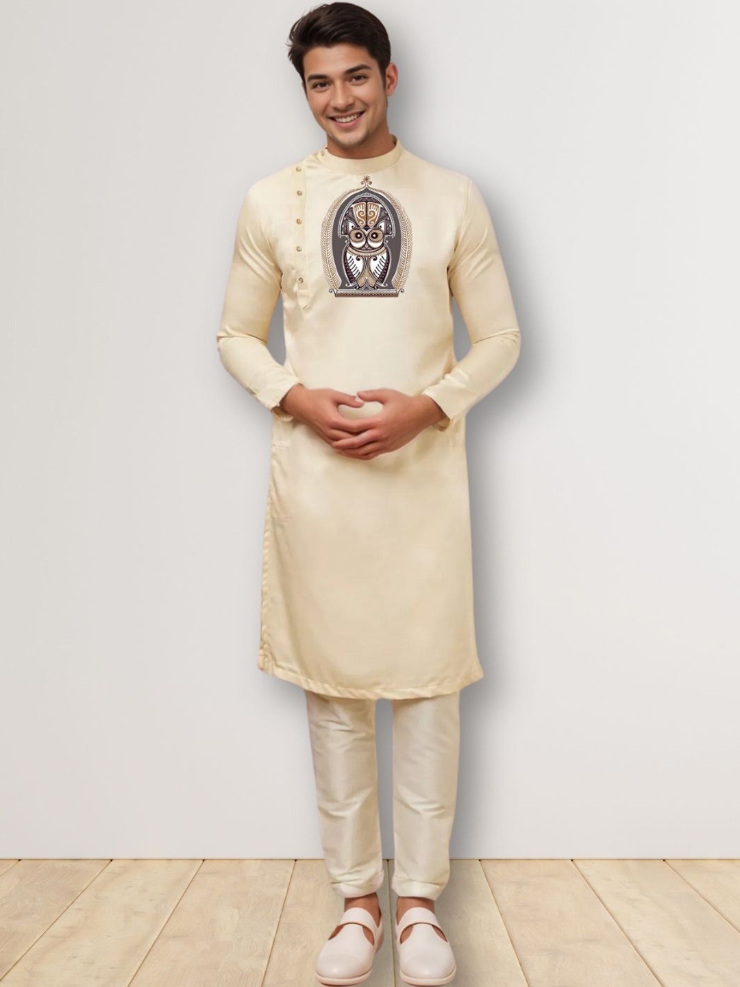 

DEVOILER Abstract Printed Mandarin Collar Straight Kurta, Beige
