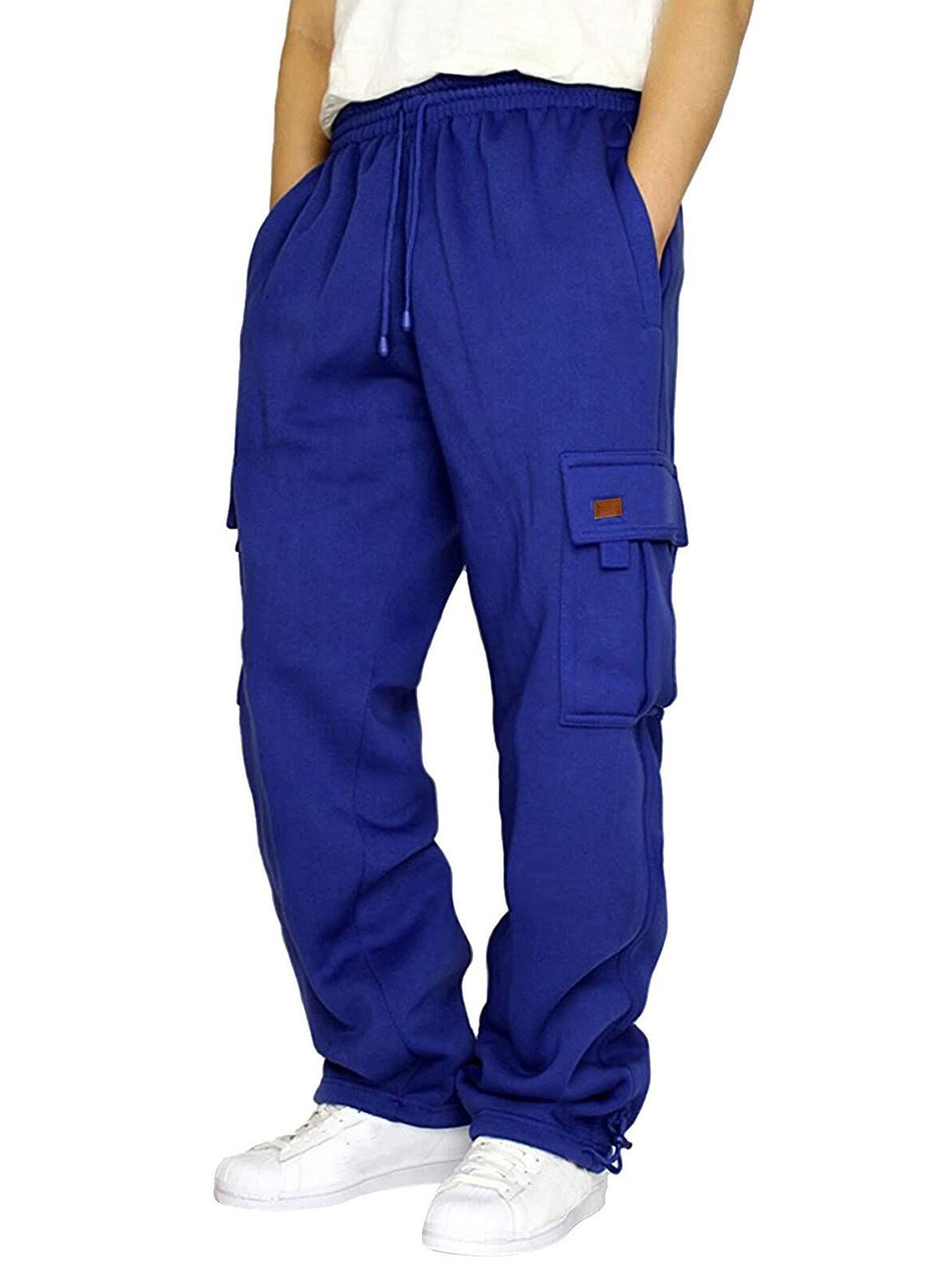 

StyleCast x Revolte Men Solid Loose Fit Easy Wash Joggers Trousers, Blue