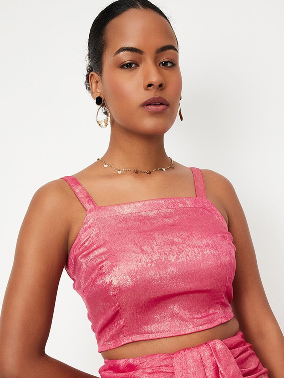 

max Women Shimmer Solid Shoulder Straps Top, Pink