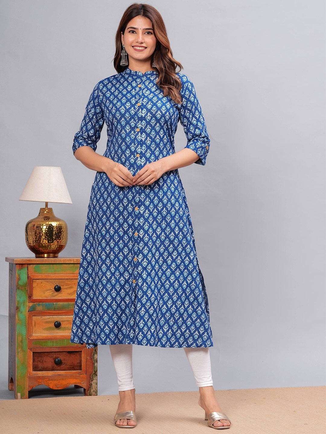 

JAIPURI COLLECTION Women Floral Printed A-Line Pure Cotton Kurta, Blue