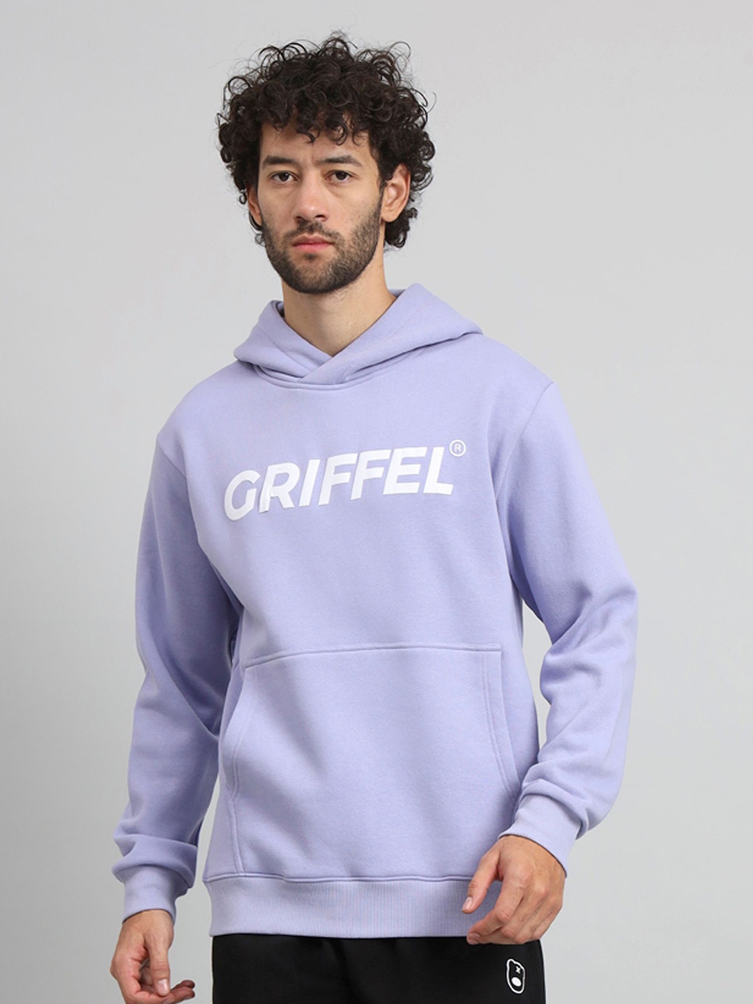 

GRIFFEL Men Typography Printed Hood Fleece Pullover Sweatshirt, Purple