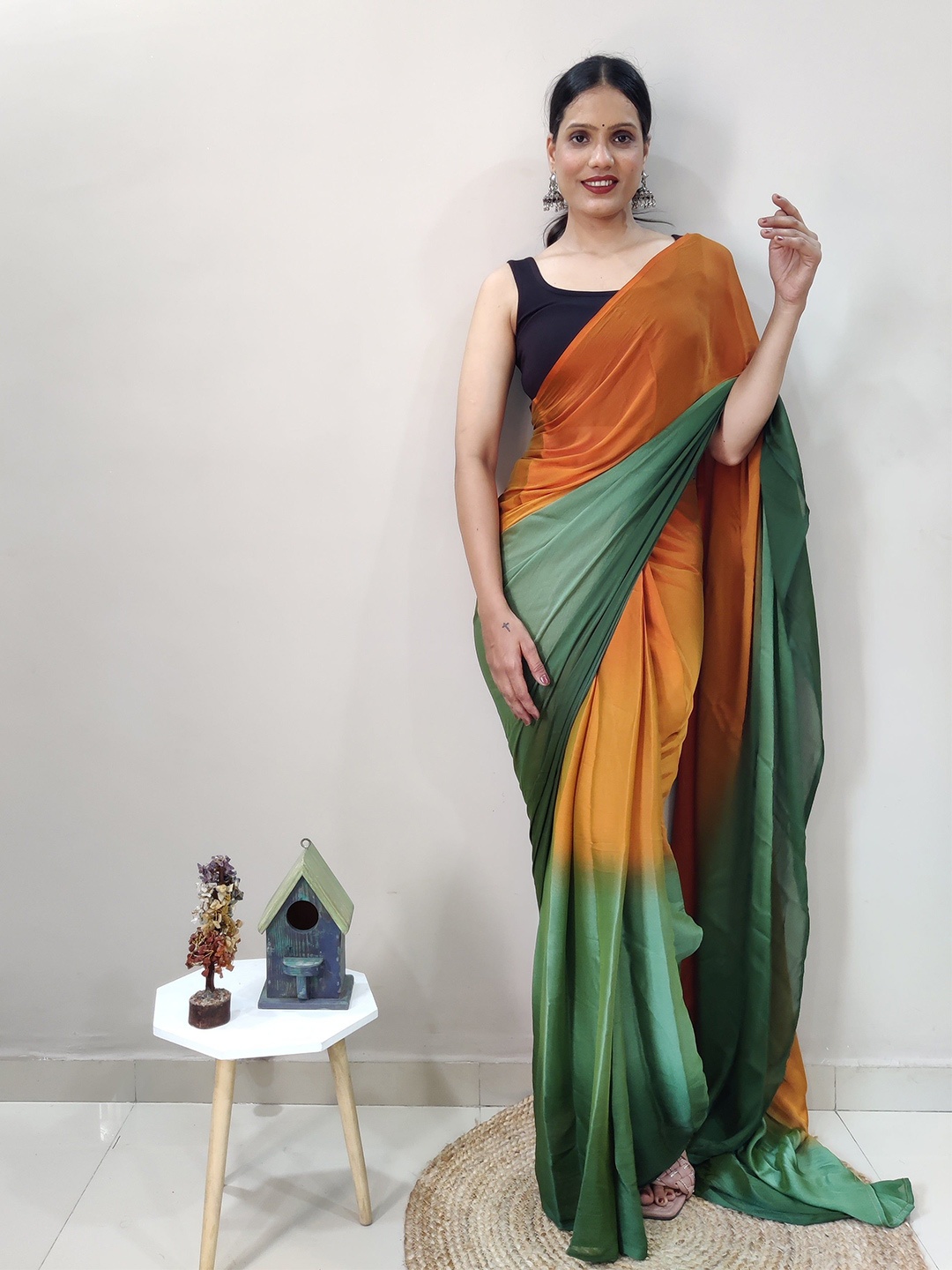

TIEXA Women Ombre Pure Chiffon Ready to Wear Saree, Yellow