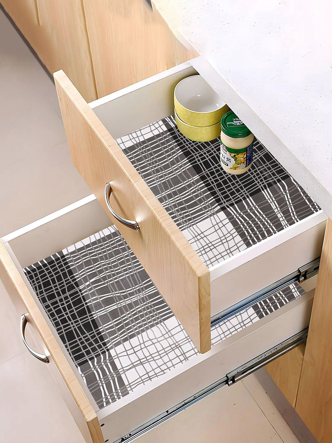 

Kuber Industries Black 3 Pieces Printed Shelf Liner