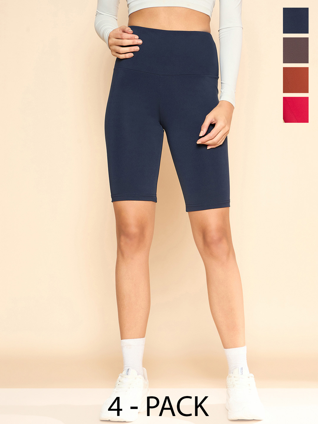 

COLOR CAPITAL Women Pack Of 4 High-Rise Knee-Length Tights, Navy blue
