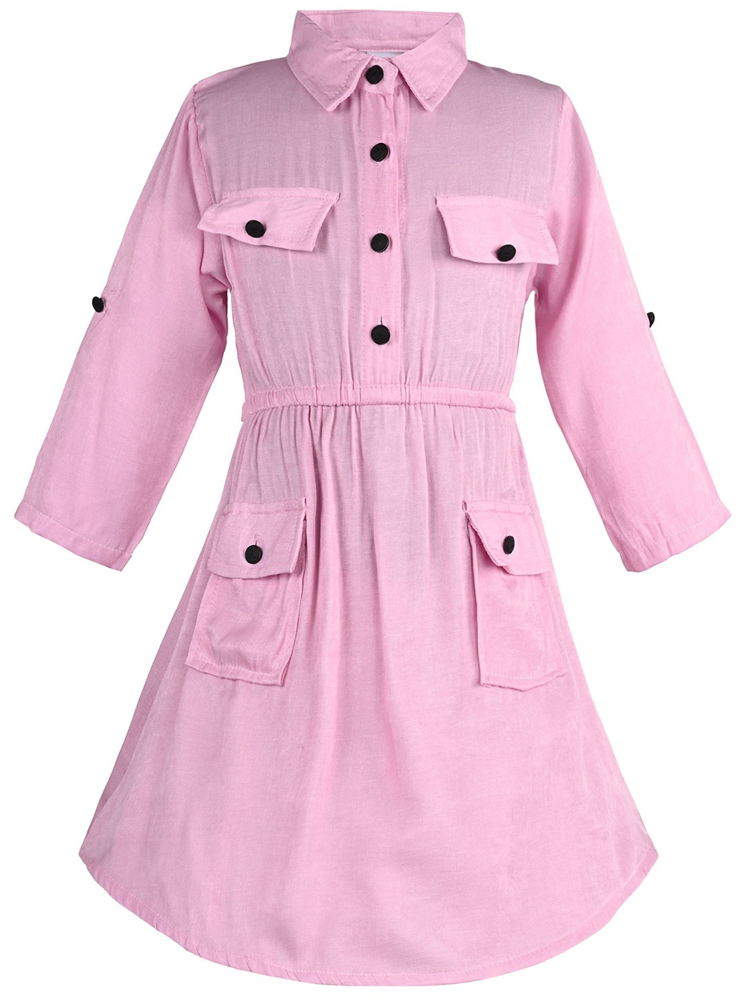 

Wish Karo Girls Solid 3/4 Sleeve Fit and Flare Midi Dress, Pink