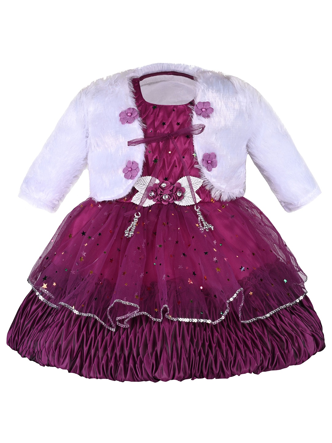 

Wish Karo Bell Sleeve Net Fit & Flare Dress, Purple