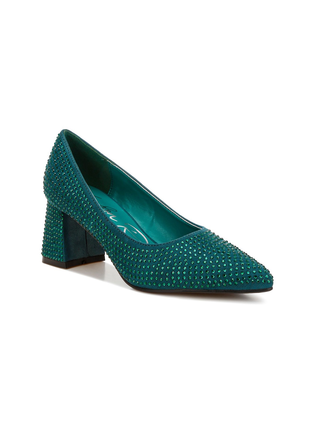 

London Rag Women Embellished PU Block Heel Pumps, Green