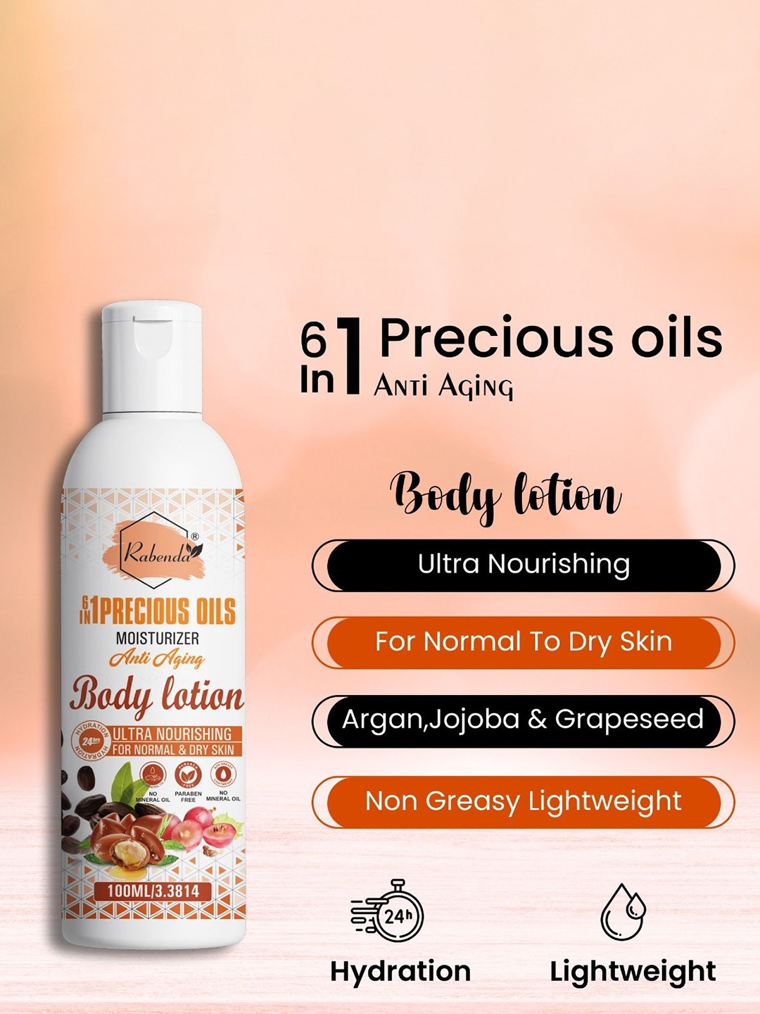 

Rabenda 6 In 1 Precious Oils Moisturizer Anti Aging Body Lotion - 100ml, White