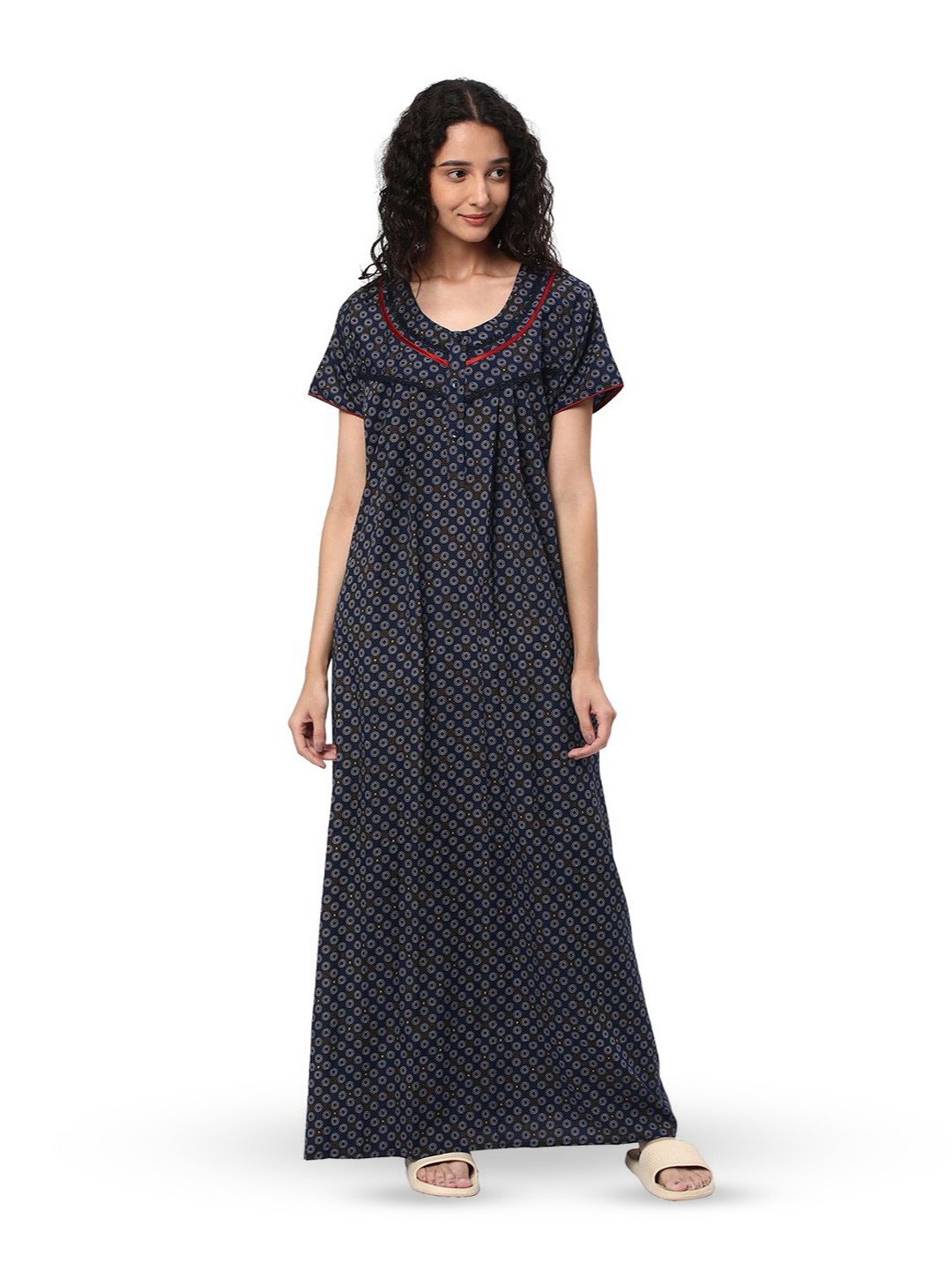 

KOVIRA women Printed Maxi Nightdress, Blue
