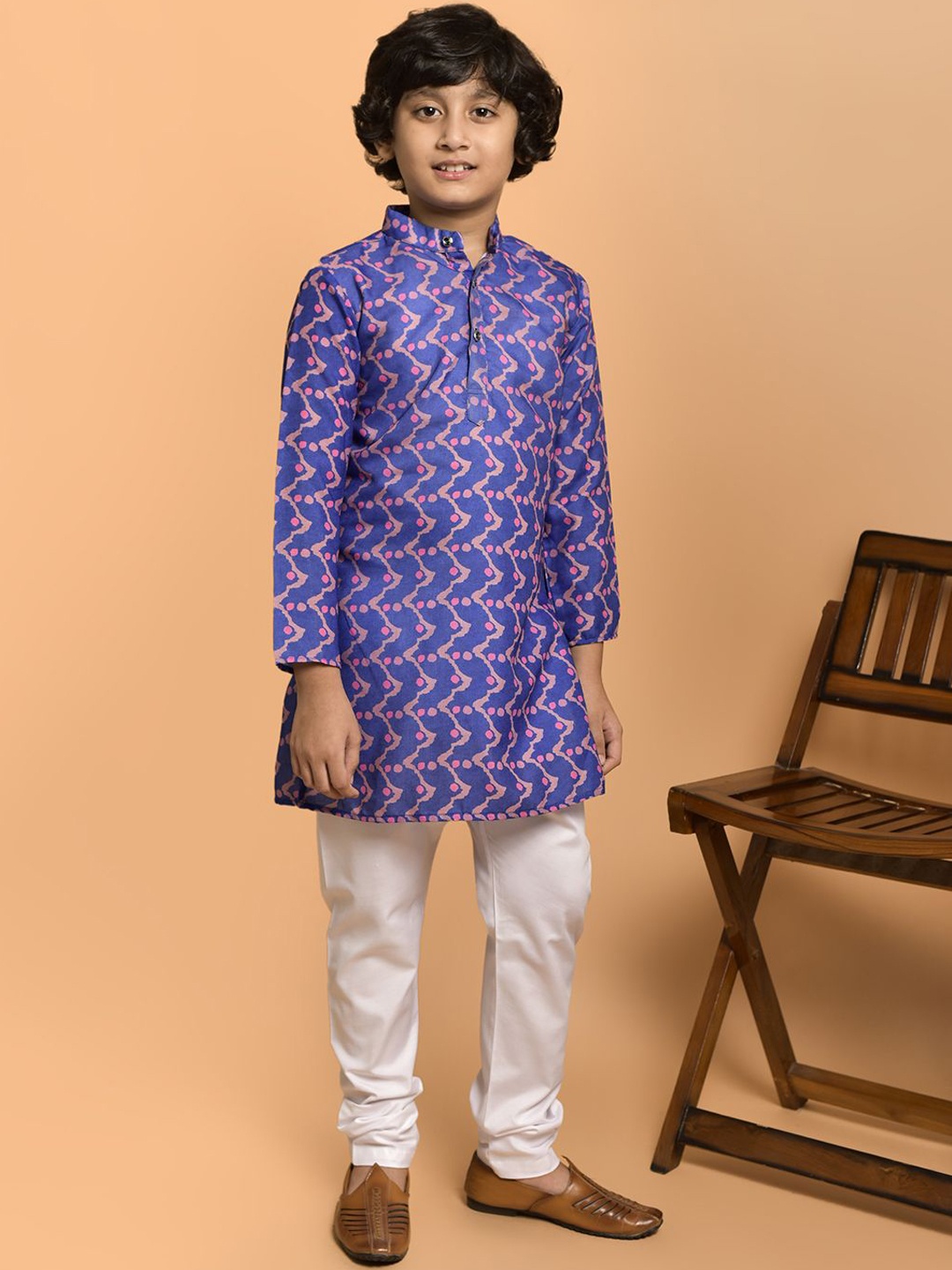 

PRINTCULTR Boys Quirky Printed Band Collar Cotton Straight Kurta, Blue