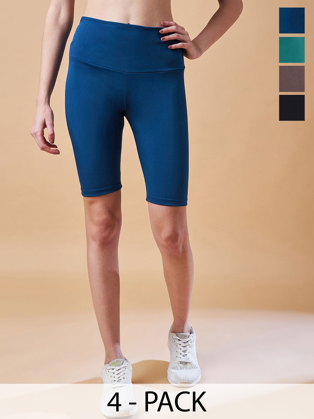 

COLOR CAPITAL Polyester Pack Of 4 High Rise Above Knee Gym Tights, Blue