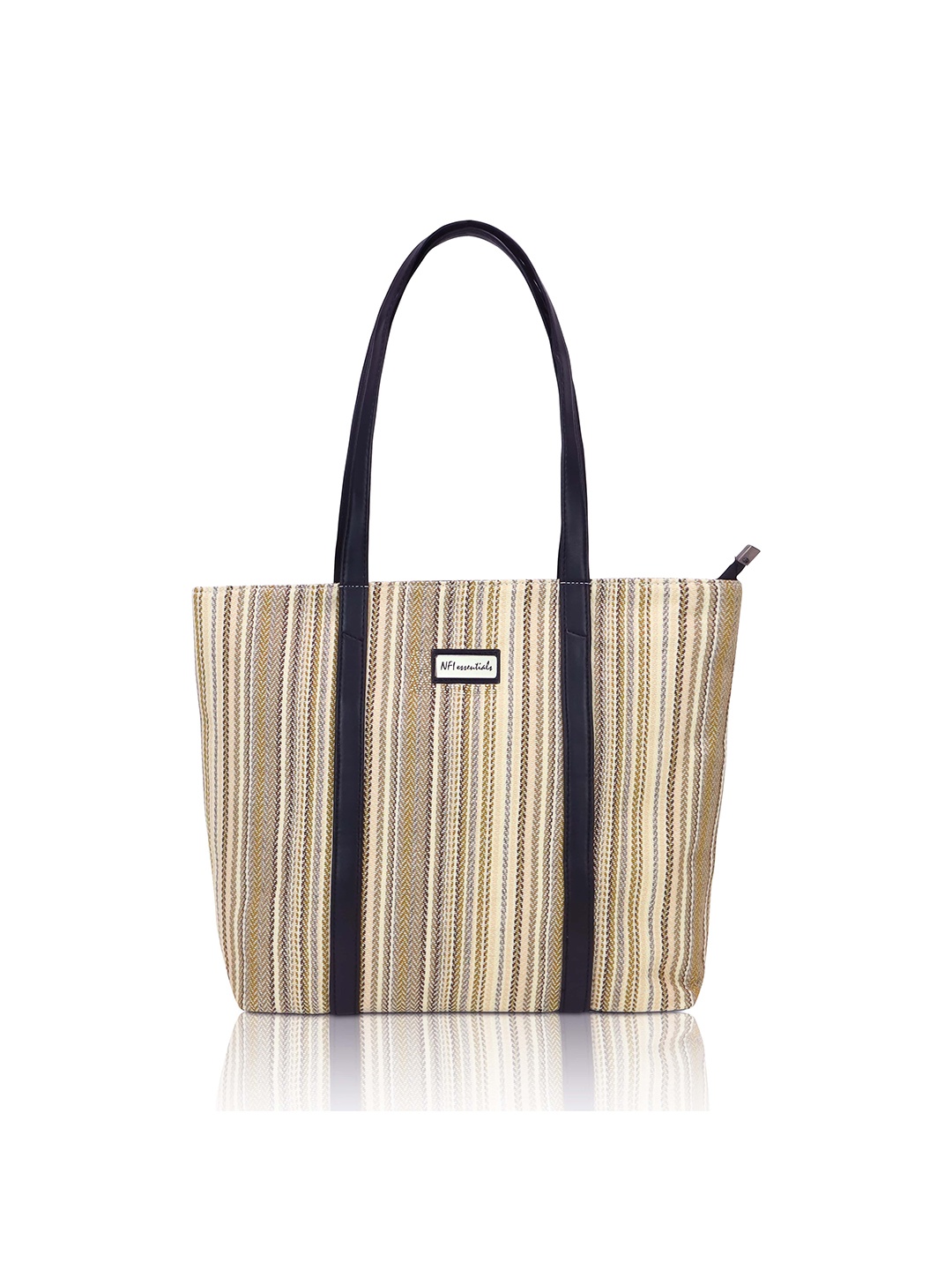 

NFI essentials Women Striped Shopper Tote Bag, Beige